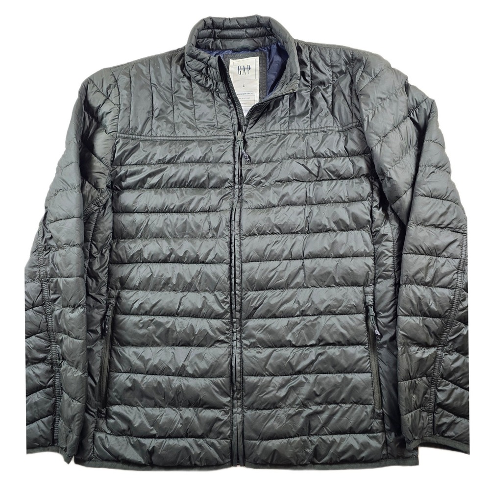 GAP Puffer Jacket Mens Large Olive Green Nylon Quilted ColdControl Packable